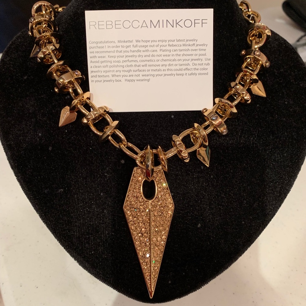 Rebecca Minkoff Gold Necklace Rhinestones 21”